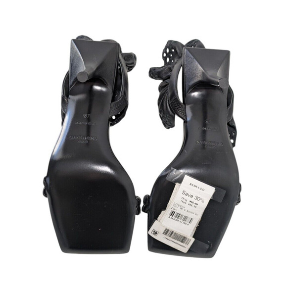 Givenchy G Black Lambskin Chain Ruffle Sandals New EU 37 Square Toe Slingback - Picture 6 of 16